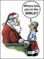 Image of a child asking Santy, “Where are you in the Bible?”